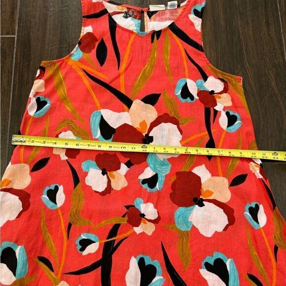 Sigrid Olsen orange floral mini linen trapeze dress with pockets. Sz M - Picture 10 of 16